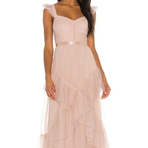 BCBG blush pink layered tulle gown